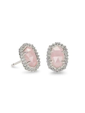 Kendra Scott Silver Cade Stud Earrings in Rose Quartz NWT